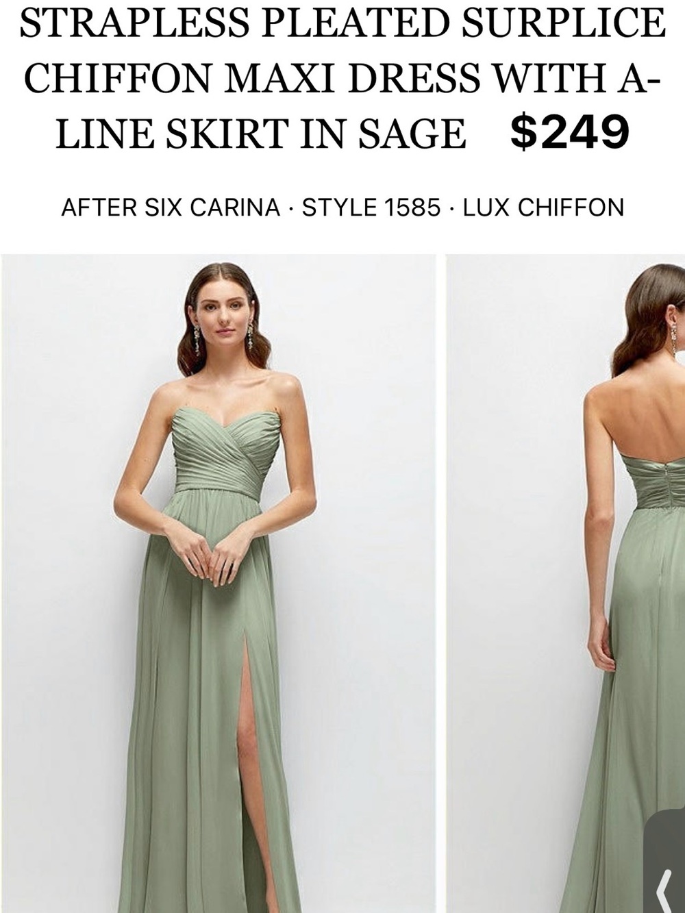 Dessy Group After Six Carina Strapless Pleated Chiffon Maxi Dress in Sage
